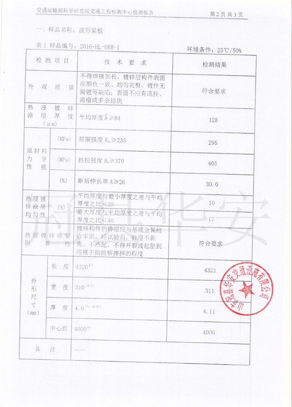 鍍鋅波形護欄檢測報告 鍍鋅波形護欄檢測報告